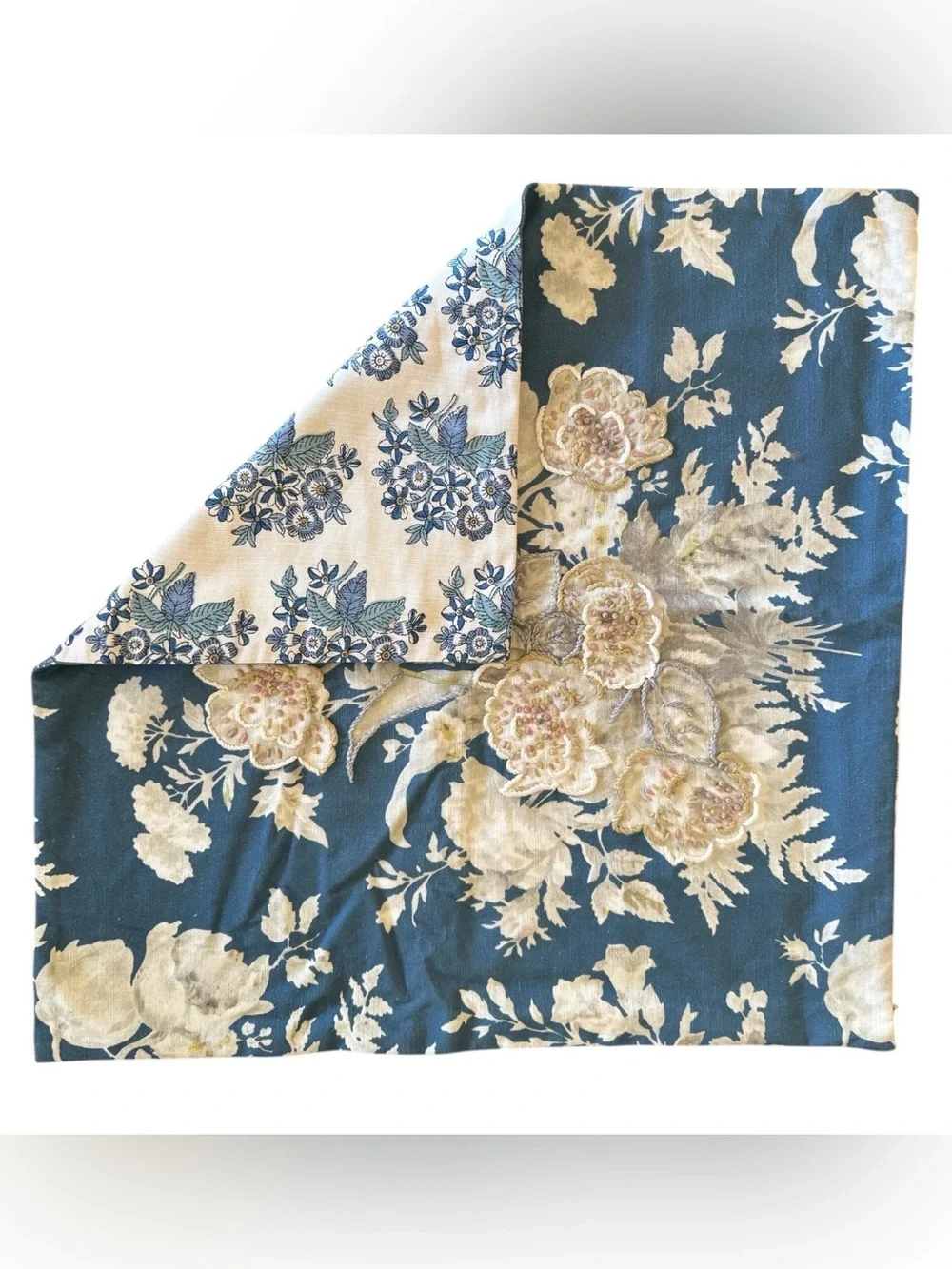 NWOT Pottery Barn 24 in Bethany Floral embroidered reversible pillow Euro sham